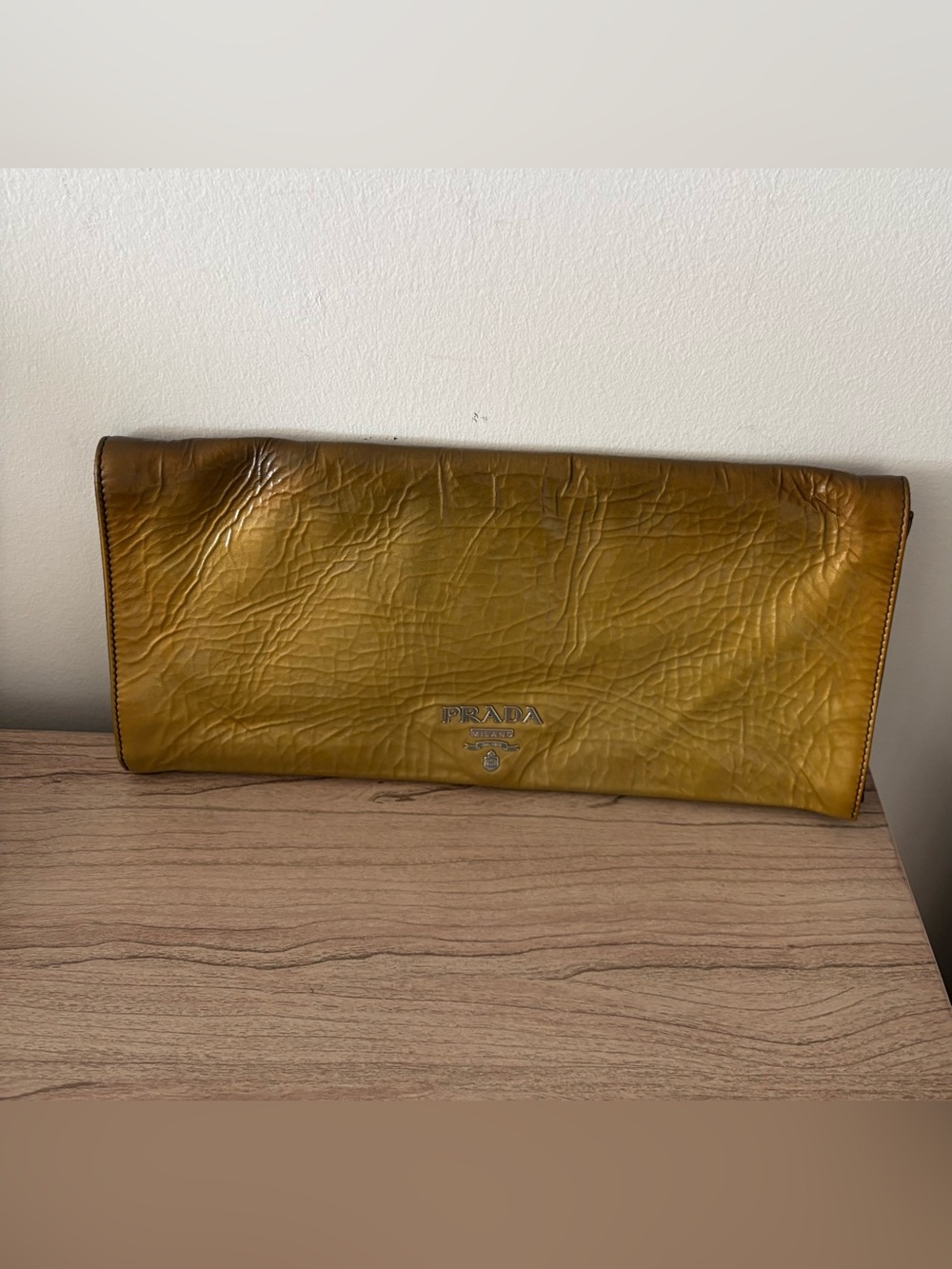 Prada Yellow Brown Ombre Leather Envelope Clutch Bag Purse
